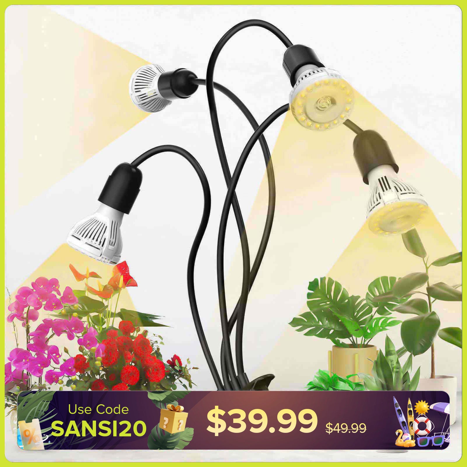 40W Adjustable 4-Head Clip-on LED Grow Light (US/CA ONLY)