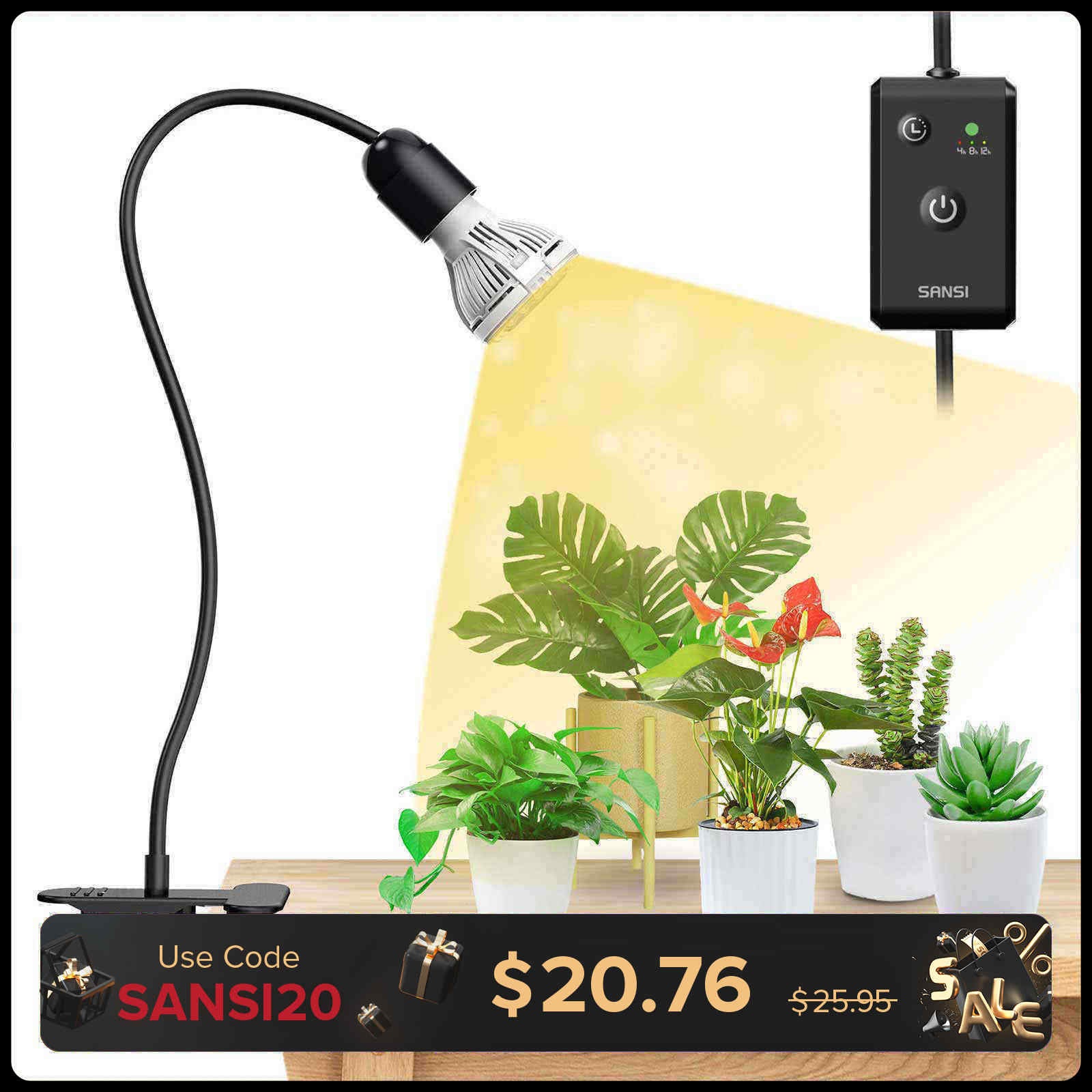 10W Adjustable 1-Head Clip-on LED Grow Light with Timer/ No Timer (US/CA ONLY)