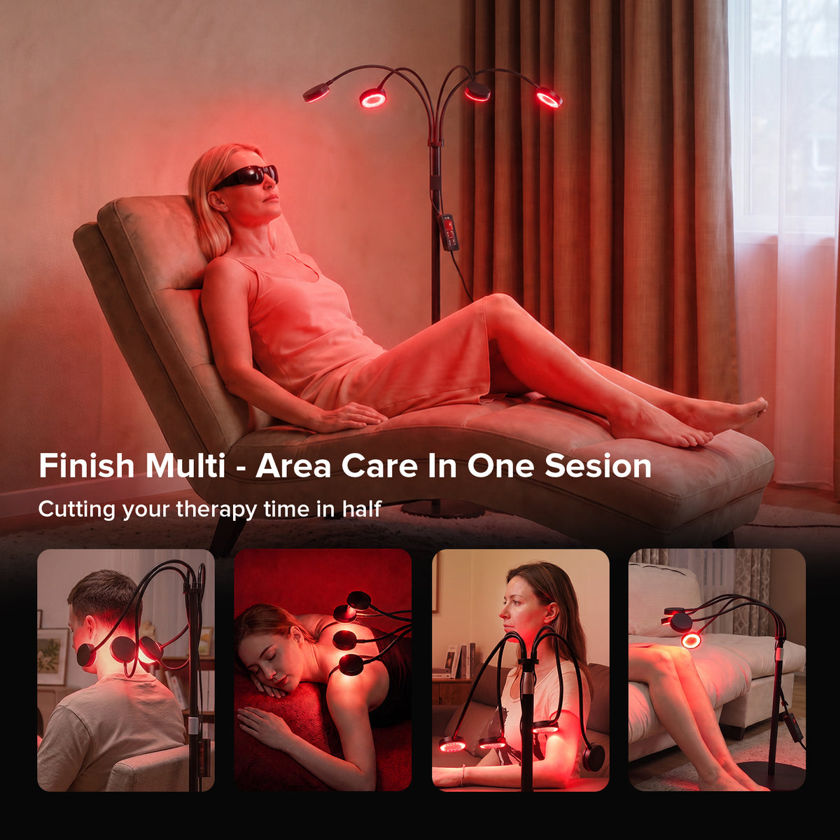 SANSI 50W 4-Head Red Therapy Light for Body Face with Adjustable Stand (US ONLY)