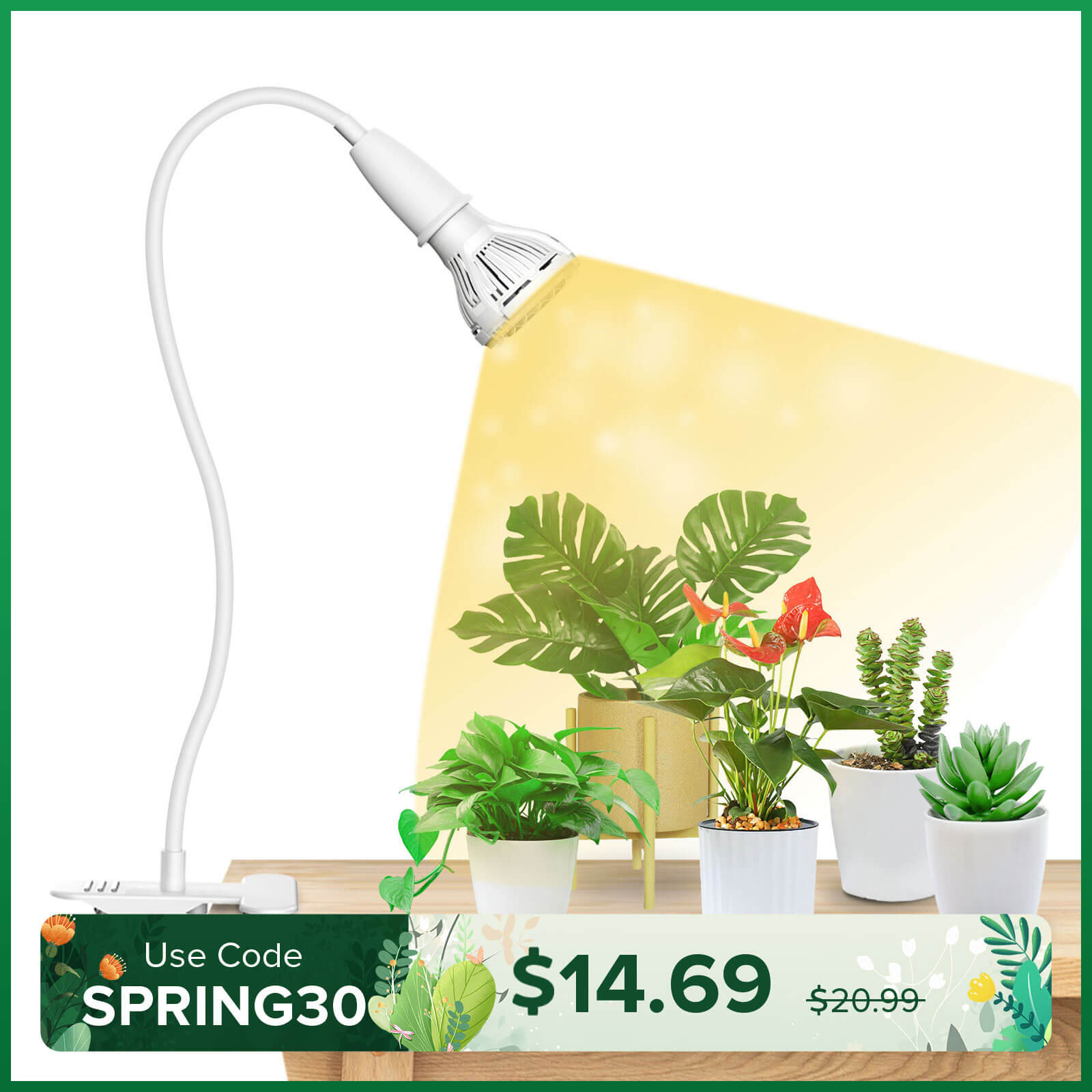 10W Adjustable 1-Head Clip-on LED Grow Light White (US/CA ONLY)