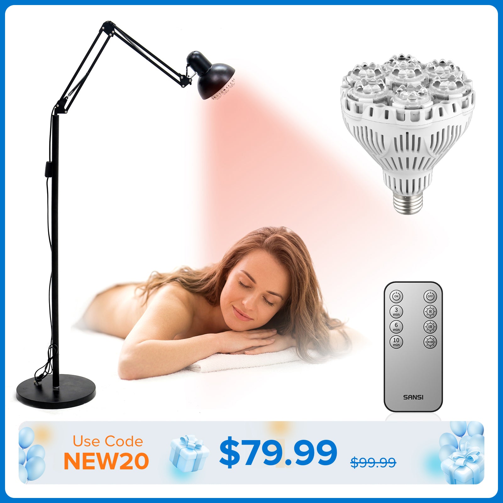 SANSI 32W Red Light Therapy for Body Face with Adjustable Stand(US/CA ONLY)