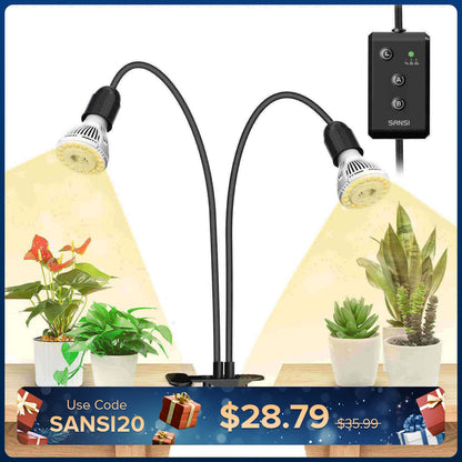 20W verstellbare 2-Kopf-Clip-on-LED-Wachstumslampe mit Timer/ohne Timer 