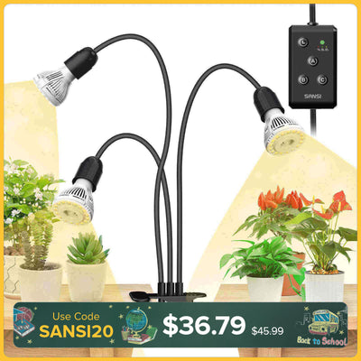 30W Adjustable 3-Head Clip-on LED Grow Light with Timer