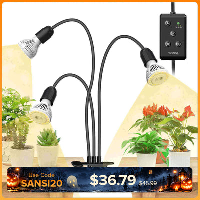 30-W-LED-Pflanzenlampe mit 3 verstellbaren Köpfen und Timer zum Anklemmen.