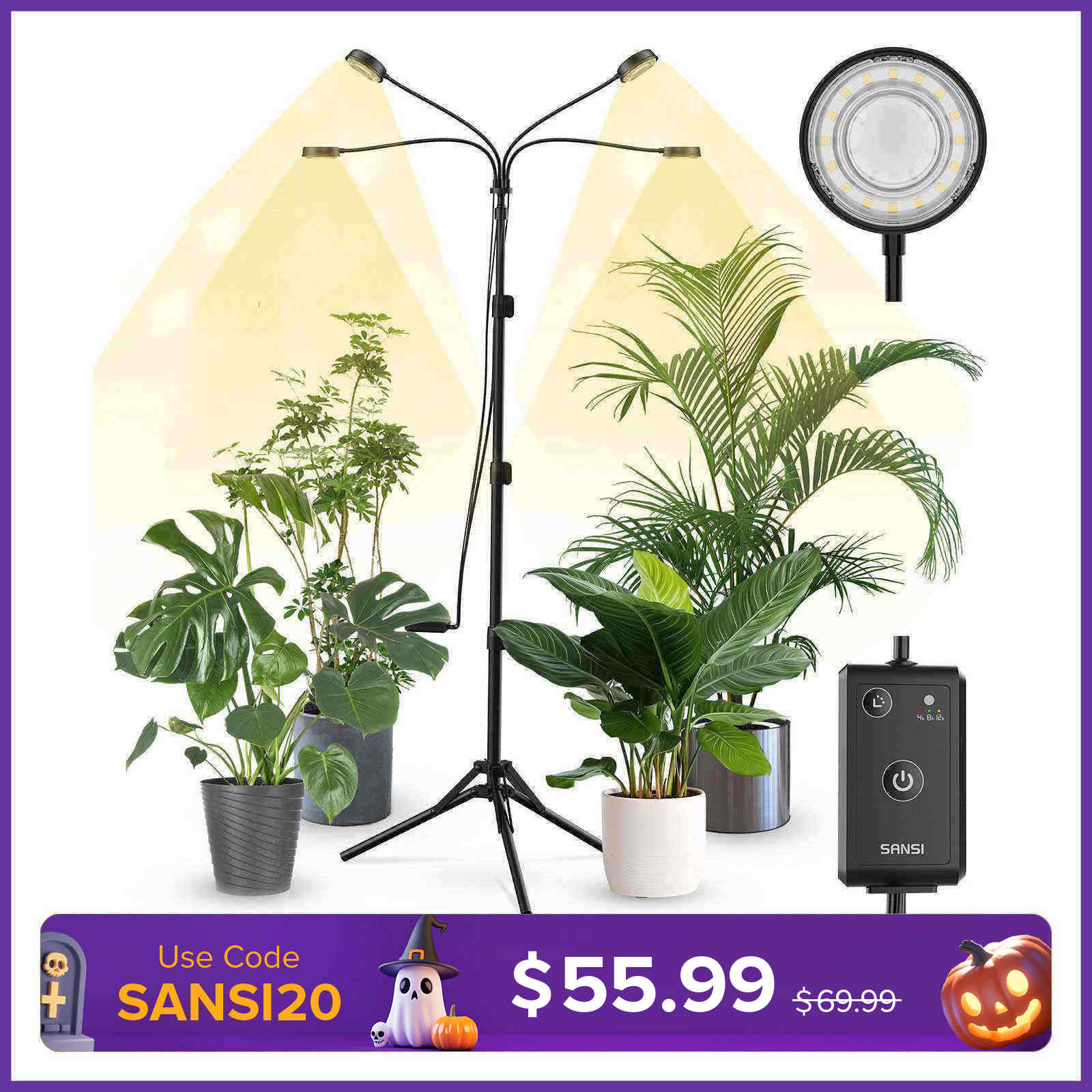 40 W Pflanzenlampe mit verstellbarem Stativ und 4 Köpfen und Fernbedienung (NUR USA)