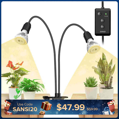 20W verstellbare 2-Kopf-Clip-on-LED-Wachstumslampe mit Timer/ohne Timer 