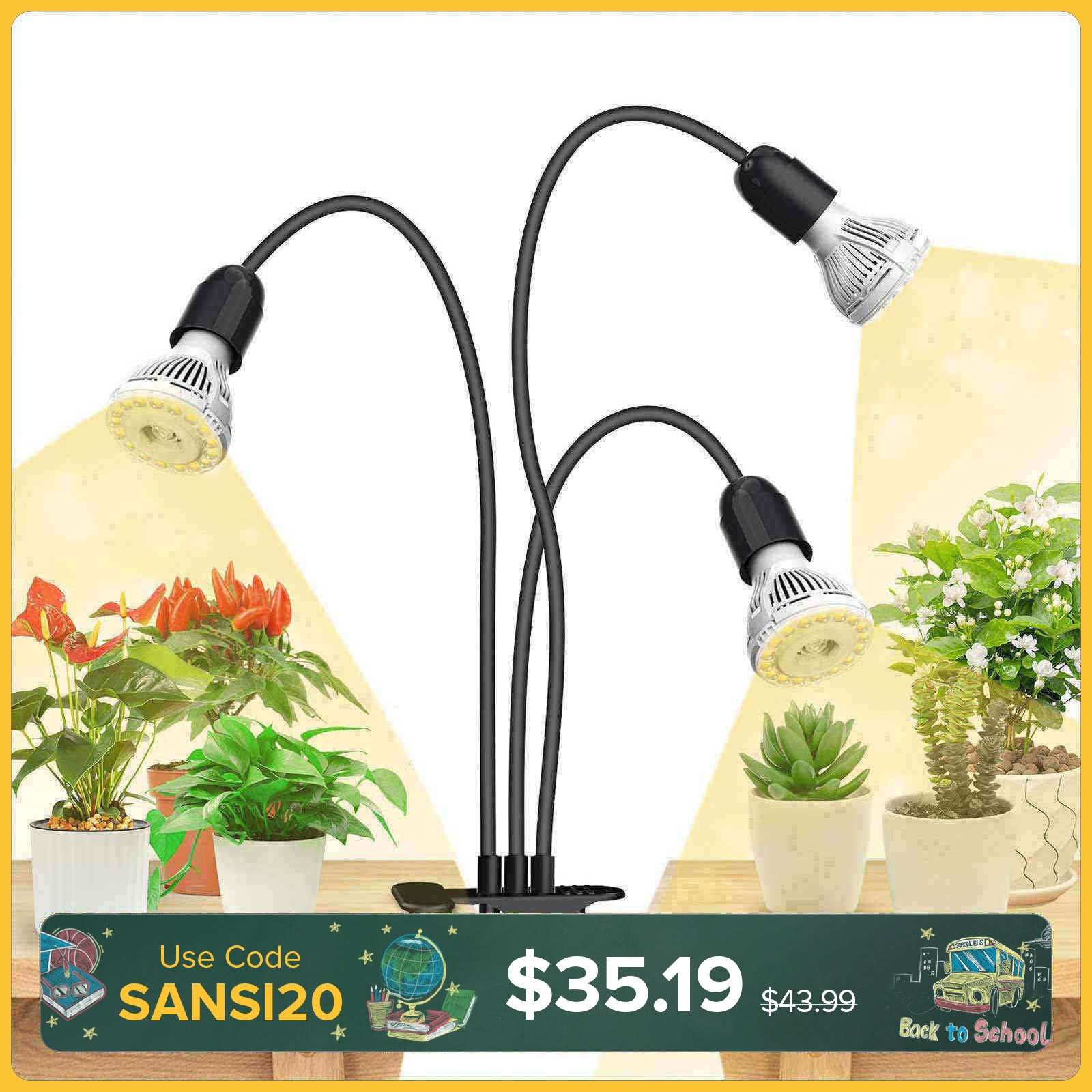 30W Adjustable 3-Head Clip-on LED Grow Light (US/CA ONLY)