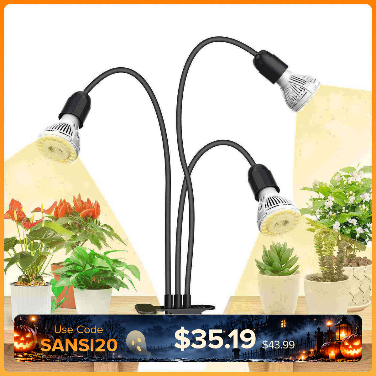 Lampada LED da coltivazione con clip regolabile a 3 teste da 30 W (SOLO USA/CA) 