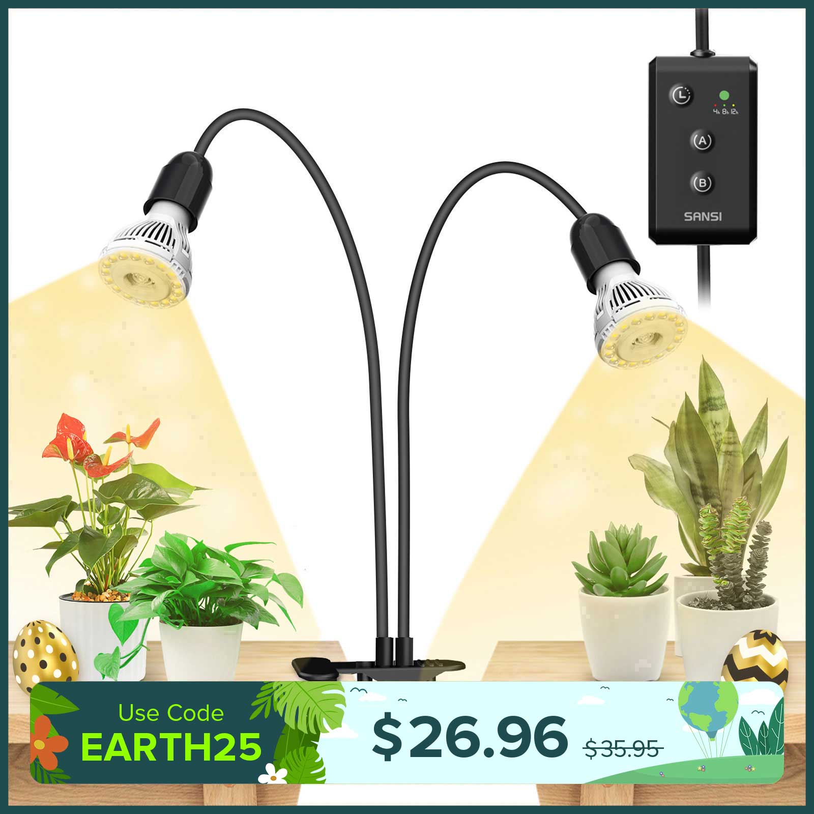 20W verstellbare 2-Kopf-Clip-on-LED-Wachstumslampe mit Timer/ohne Timer 