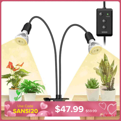 Lampada LED da coltivazione a clip regolabile a 2 teste da 20 W con timer 