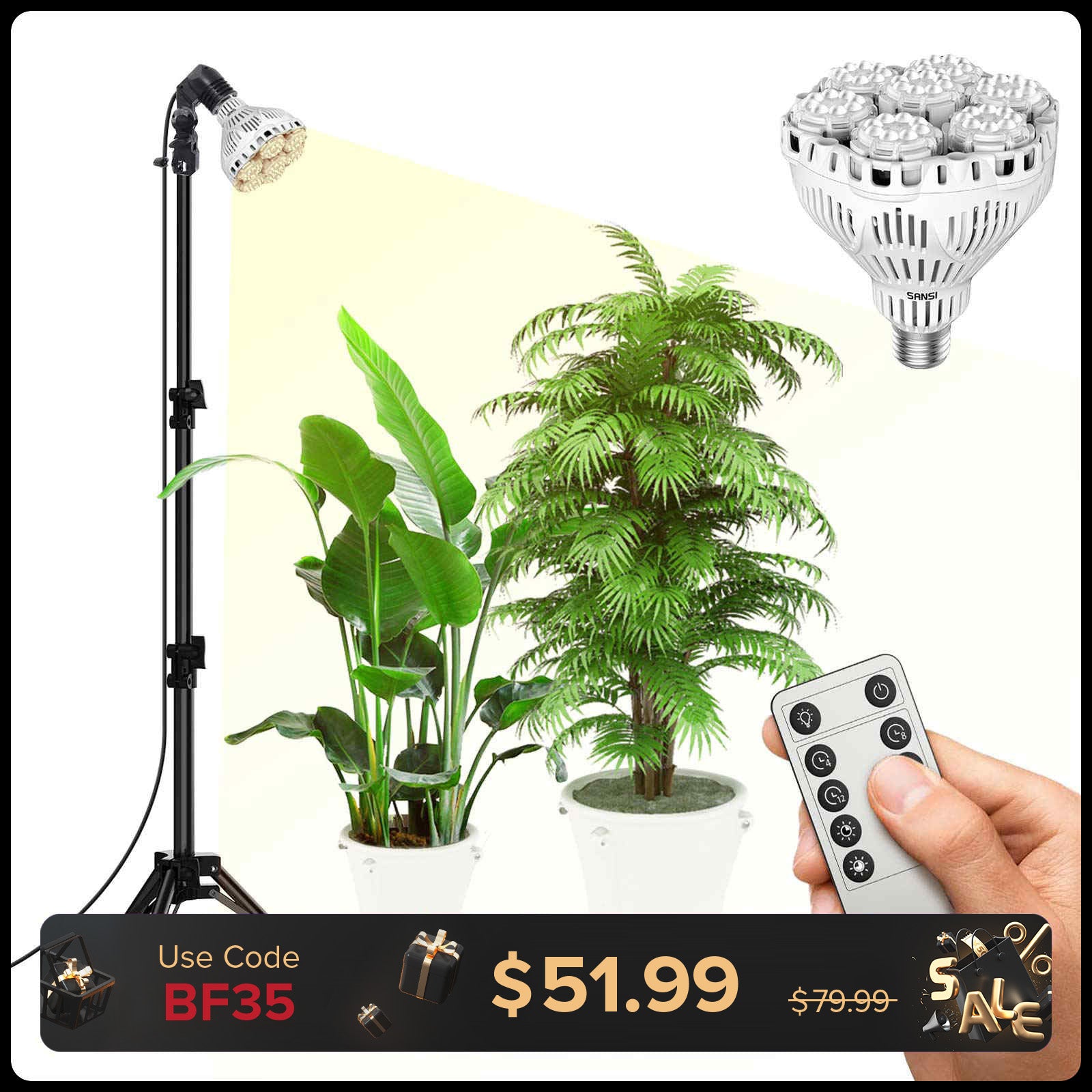 BR30 40W Adjustable Tripod Stand Grow Light with Remote Control