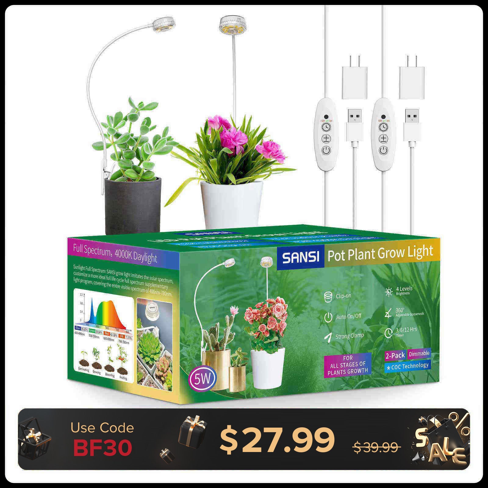 (Gift Packing) 5W Pot Clip LED Grow Light (US/CA ONLY)