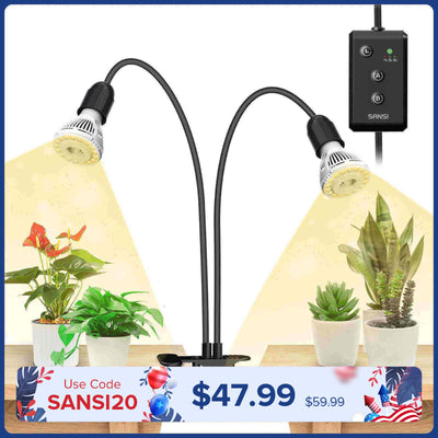 20W Adjustable 2-Head Clip-on LED Grow Light With Timer