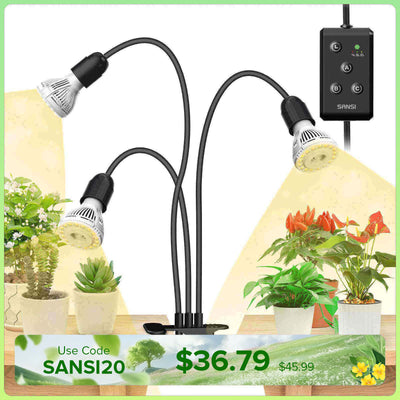 30W Adjustable 3-Head Clip-on LED Grow Light with Timer