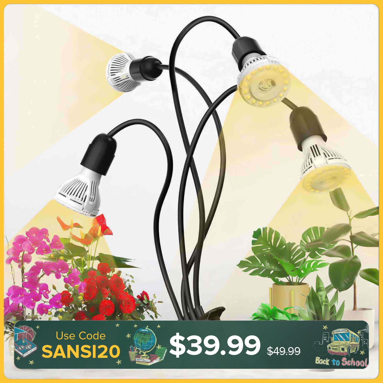 40W Adjustable 4-Head Clip-on LED Grow Light (US/CA ONLY)