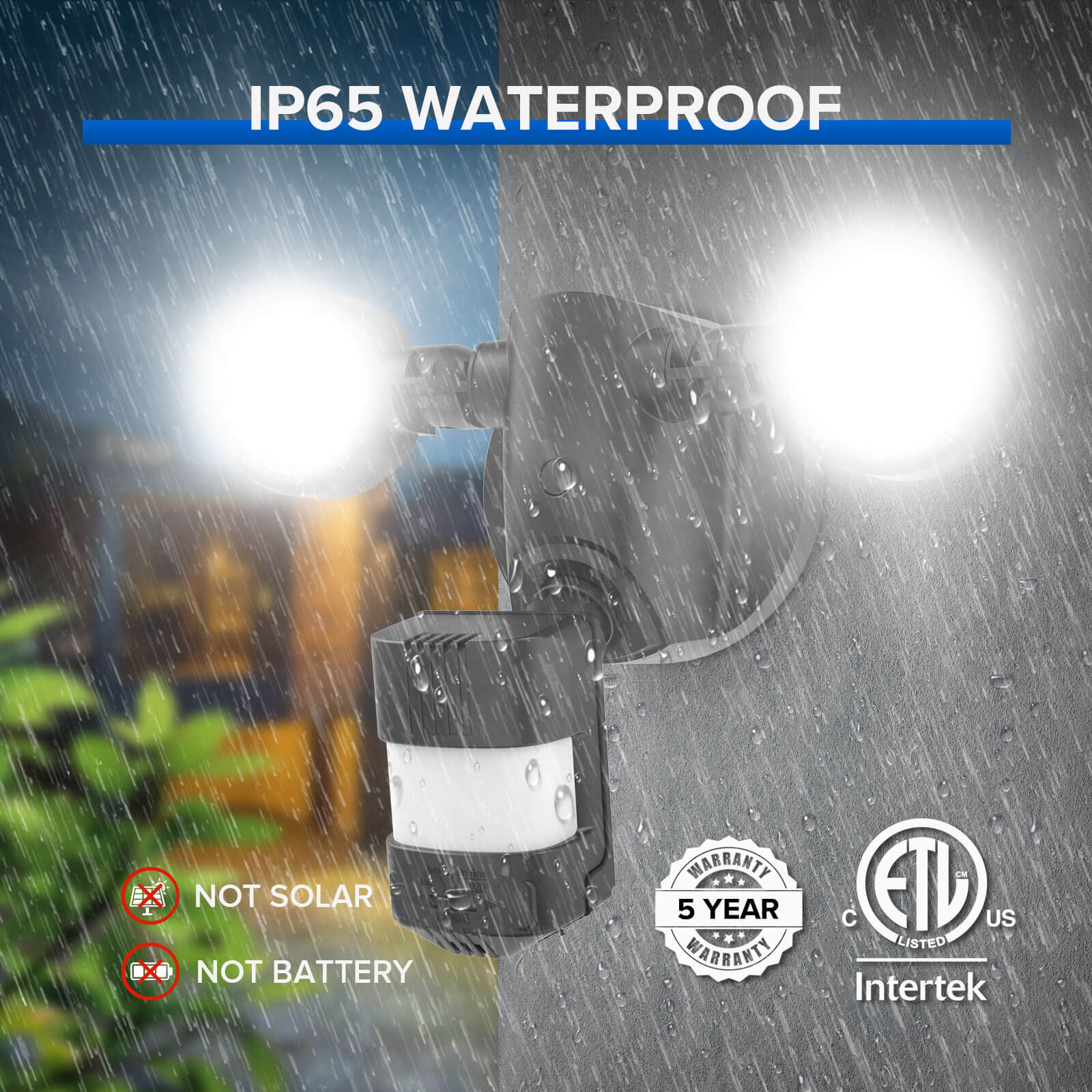 25W LED Security Light (Dusk to Dawn & Motion Sensor), IP65 waterproof, not solar, not battery, 5-year warranty, ELT certificate