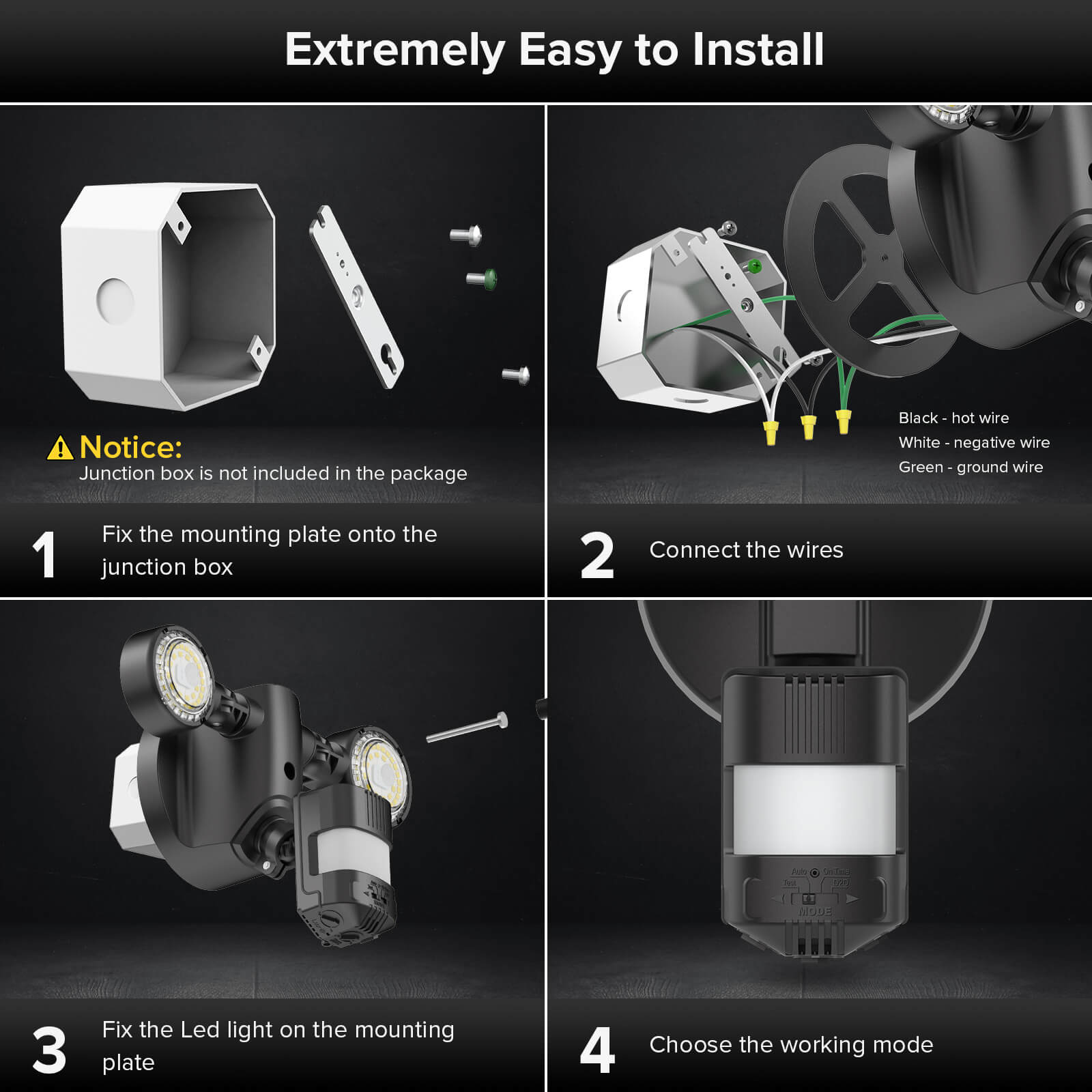 25W LED Security Light (Dusk to Dawn & Motion Sensor) is extremely easy to install