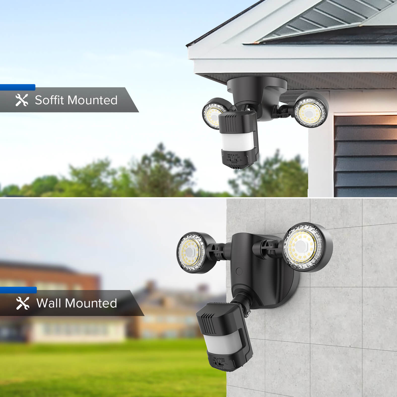 25W LED Security Light (Dusk to Dawn & Motion Sensor) can be mounted soffit and wall