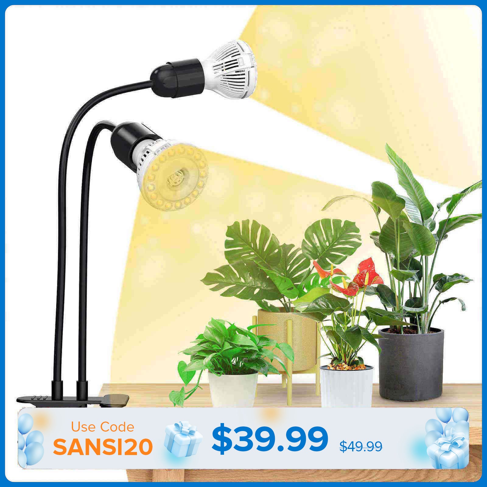 20 W verstellbares 2-Kopf-Clip-on-LED-Wachstumslicht 