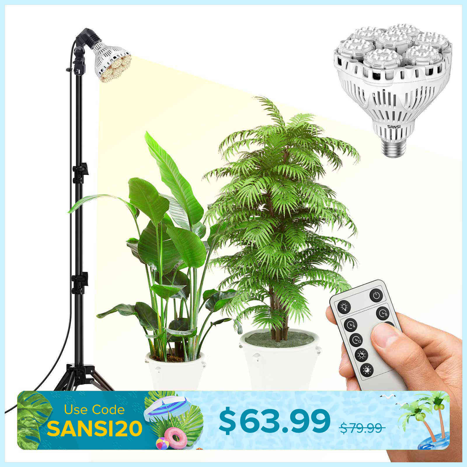 BR30 40W Adjustable Tripod Stand Grow Light with Remote Control (US/CA ONLY)