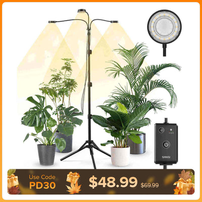 SANSI 30W 3-Kopf-Pflanzenlampe mit verstellbarem Stativ und Fernbedienung