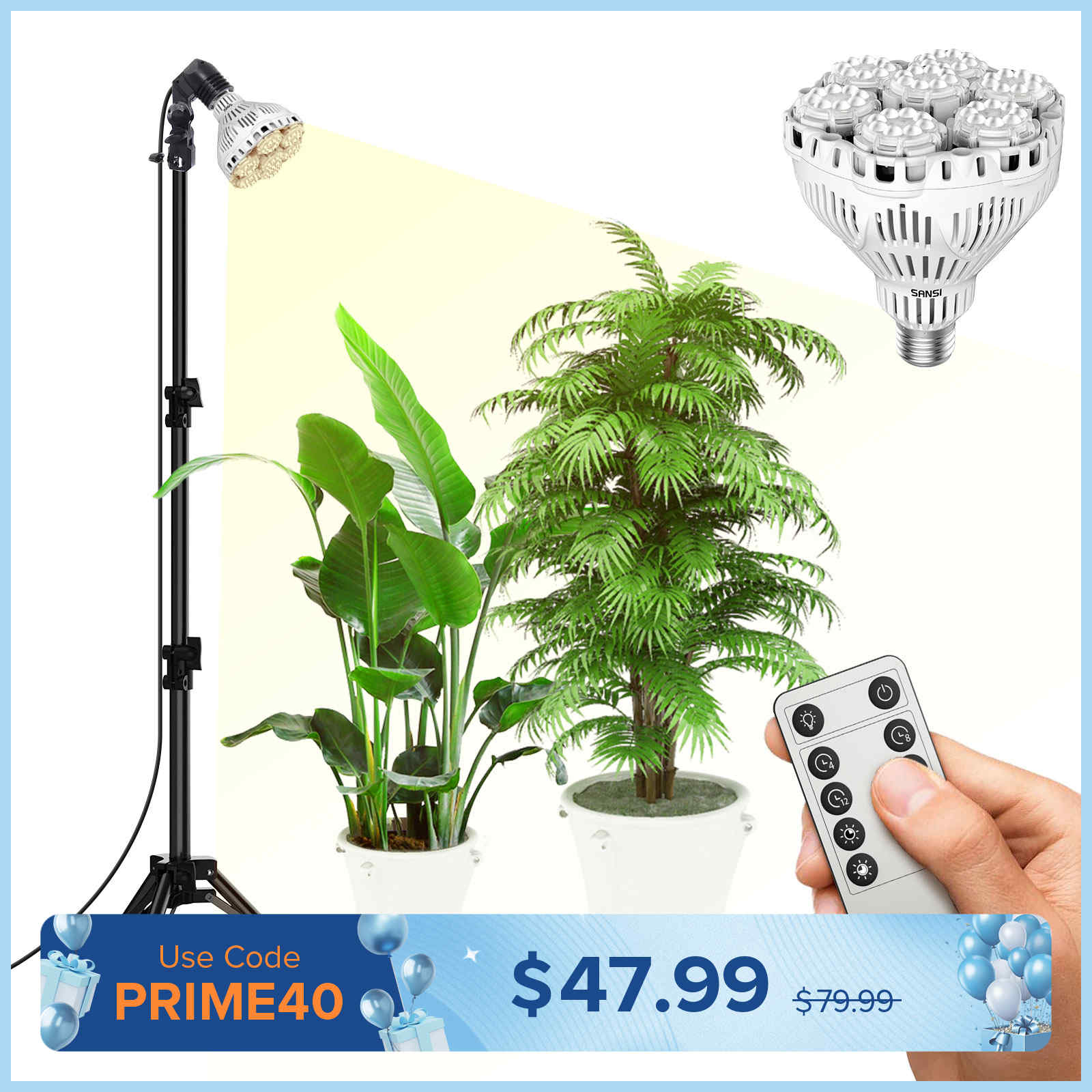 BR30 40W Adjustable Tripod Stand Grow Light with Remote Control (US/CA ONLY)