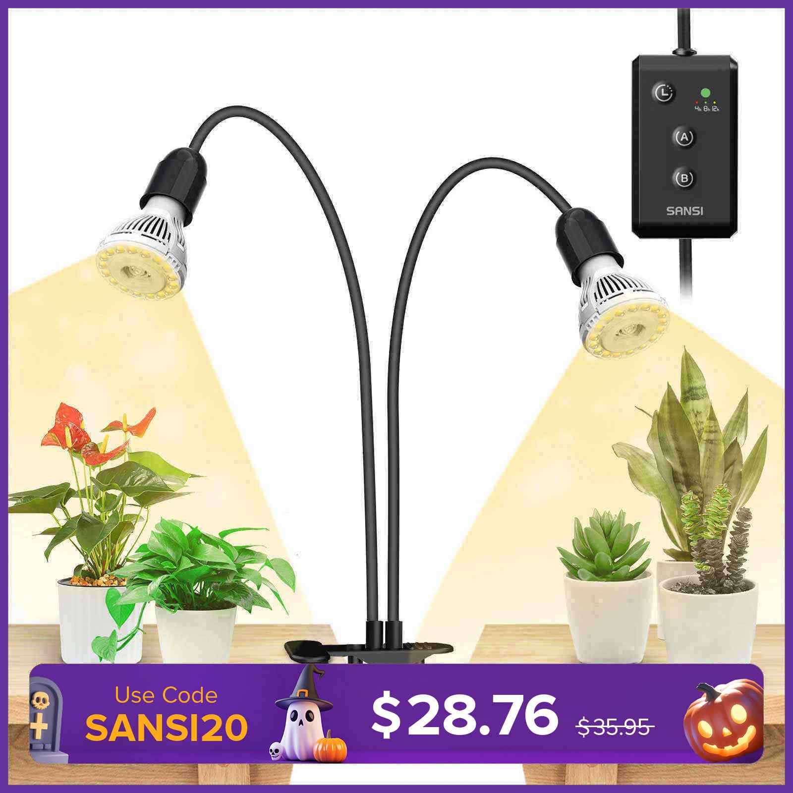 20W verstellbare 2-Kopf-Clip-on-LED-Wachstumslampe mit Timer/ohne Timer 