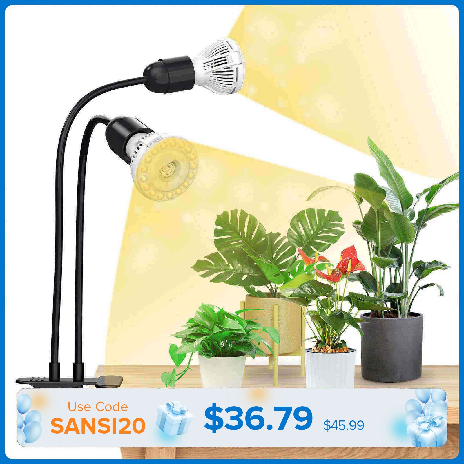 single plant grow light SANSI 20W Full Spectrum LED Grow Light natural Light for Indoor Plants UK 220V / Black / 1-pack