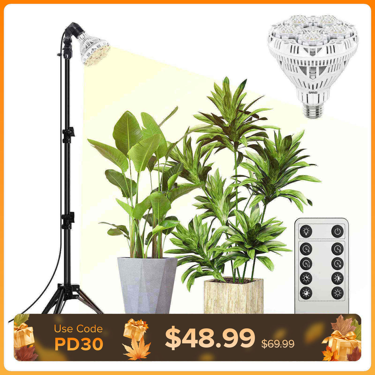 BR30 30W Verstellbare Stativ-Pflanzenlampe mit Fernbedienung (NUR USA/Kanada)