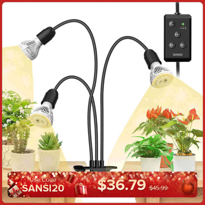 30 W verstellbare 3-Kopf-Clip-on-LED-Wachstumslampe mit Timer/ohne Timer