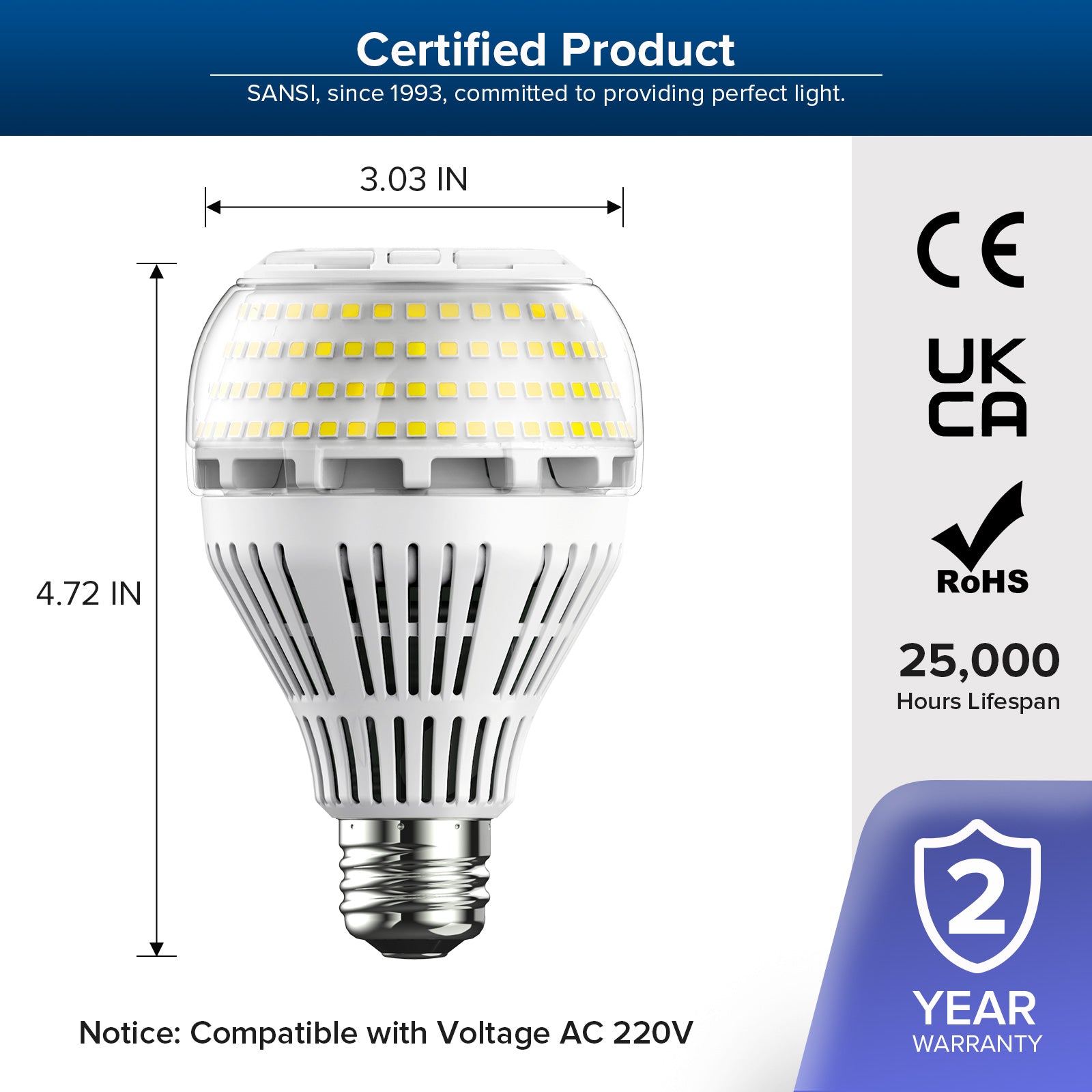 A21 27W LED 3000K/5000K Light Bulb has CE、ROHS certification,25000 hours lifespan.