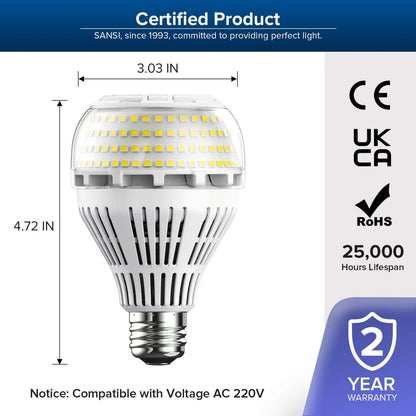A21 27W LED 3000K/5000K Light Bulb has CE、ROHS certification,25000 hours lifespan.