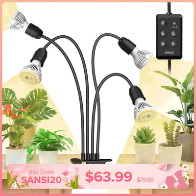 40W Adjustable 4-Head Clip-on LED Grow Light with Timer