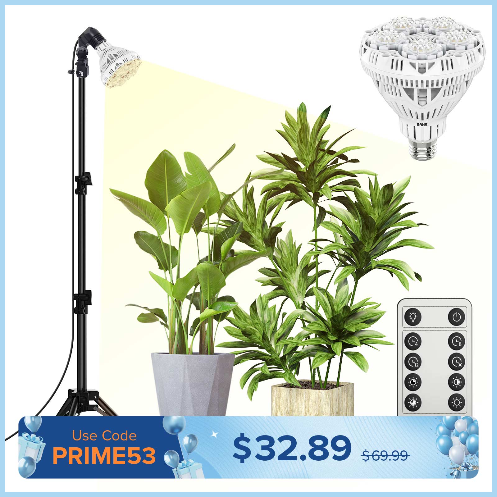BR30 30W Adjustable Tripod Stand Grow Light with Remote Control (US/CA ONLY)