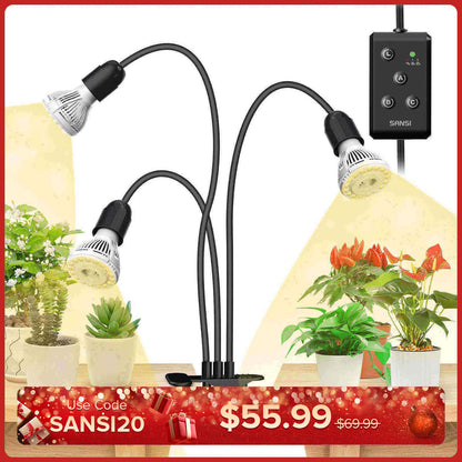 30 W verstellbare 3-Kopf-Clip-on-LED-Wachstumslampe mit Timer/ohne Timer