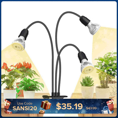 30 W verstellbares 3-Kopf-LED-Pflanzenlicht zum Anklemmen (NUR USA/Kanada) 
