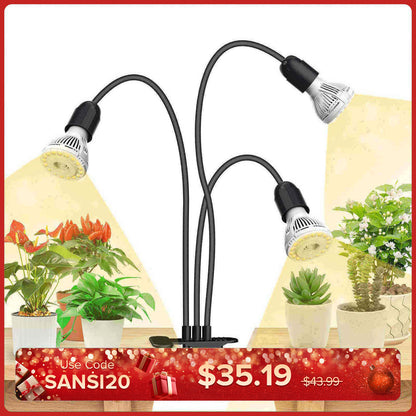 30 W verstellbares 3-Kopf-LED-Pflanzenlicht zum Anklemmen (NUR USA/Kanada) 