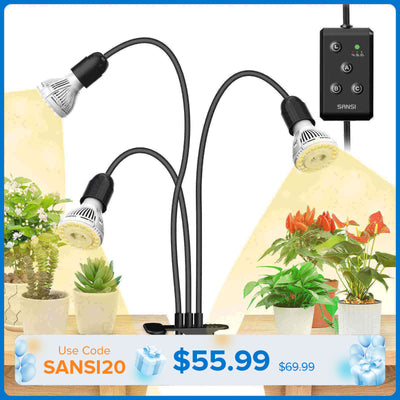 30W Adjustable 3-Head Clip-on LED Grow Light with Timer