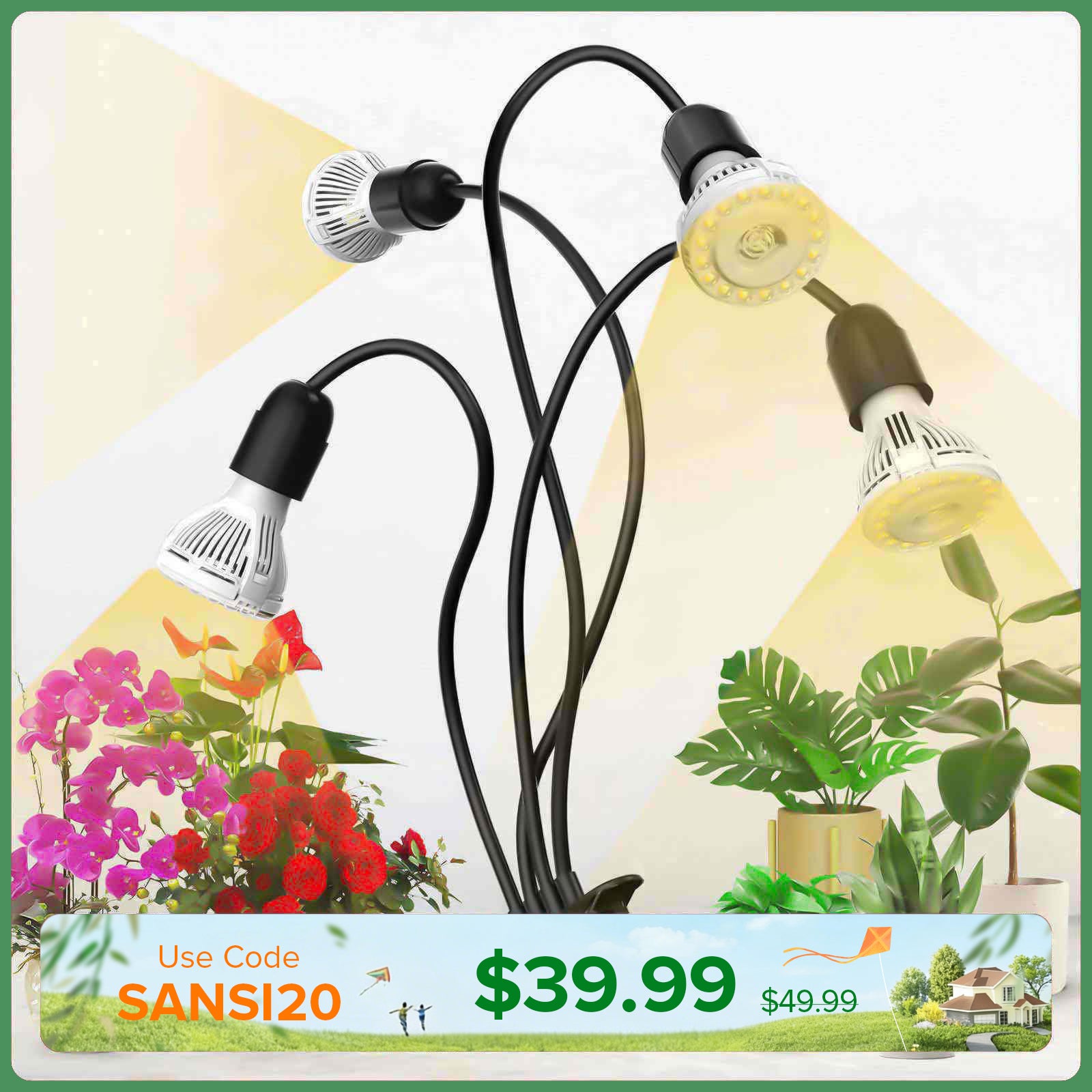 Lampada LED da coltivazione con clip regolabile a 4 teste da 40 W (SOLO USA/CA) 