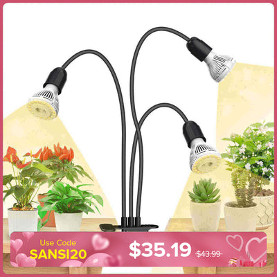 30 W verstellbares 3-Kopf-LED-Pflanzenlicht zum Anklemmen (NUR USA/Kanada) 