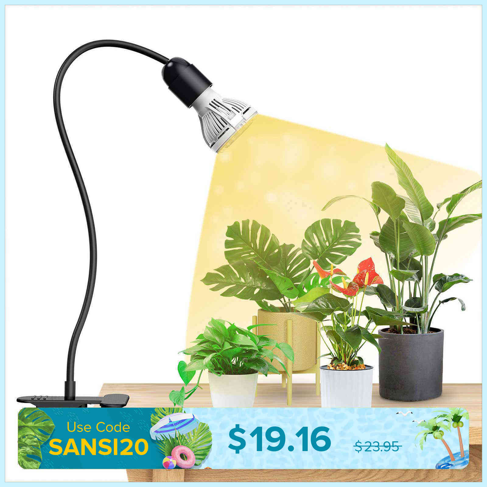 10W Adjustable 1-Head Clip-on LED Grow Light with Timer/ No Timer (US/CA ONLY)