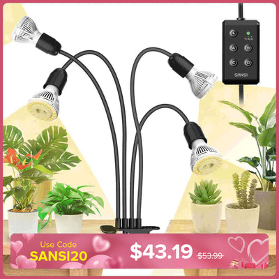 40W Adjustable 4-Head Clip-on LED Grow Light with Timer