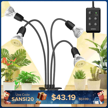 40 W verstellbare 4-Kopf-Clip-on-LED-Wachstumslampe mit Timer/ohne Timer