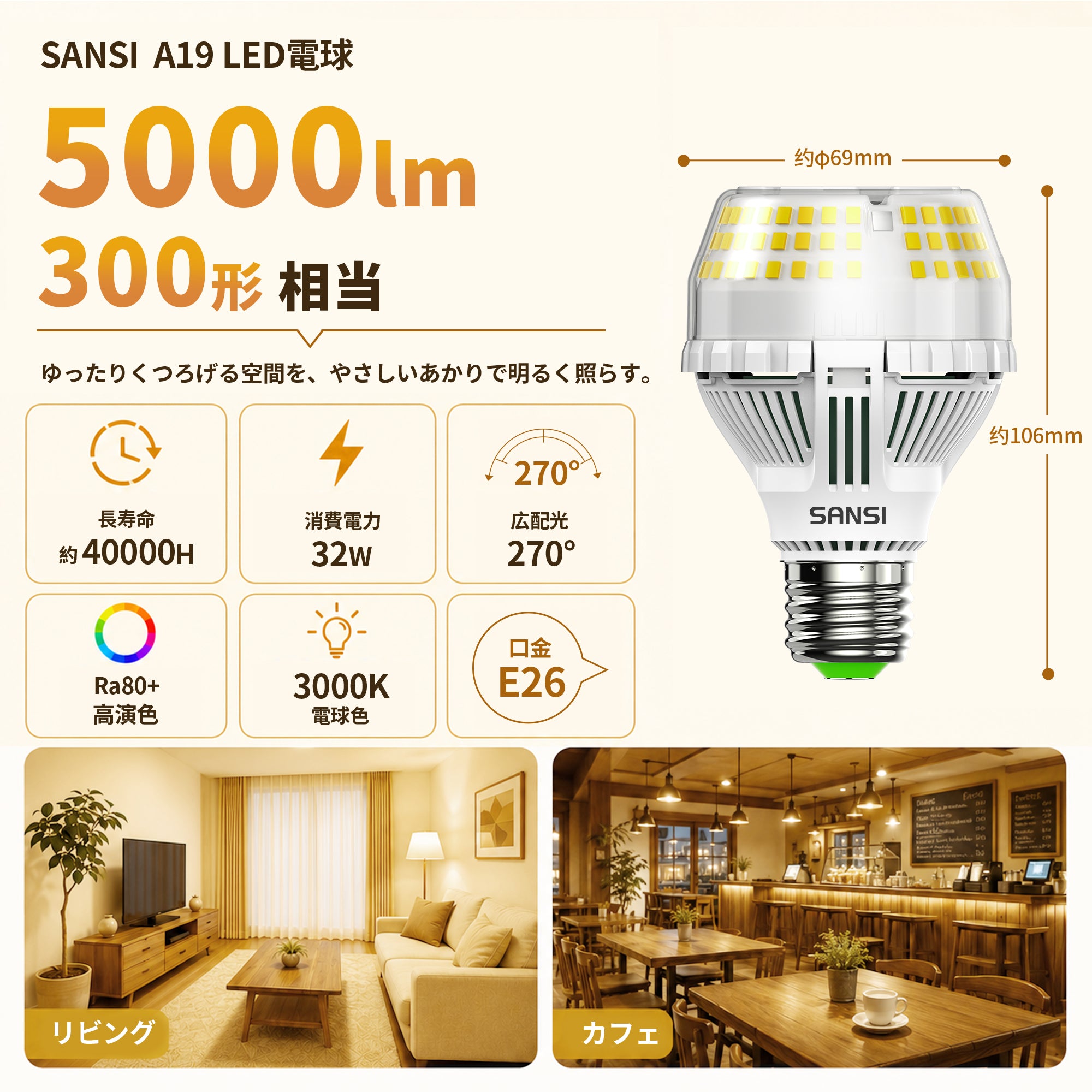 SANSI A19 32W 3000K/5000K LED Light Bulb (JP ONLY)