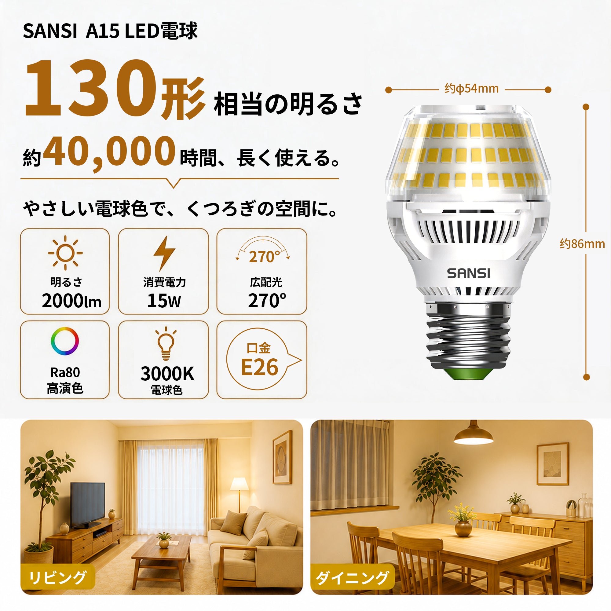 SANSI A15 15W 3000K/5000K LED Light Bulb (JP ONLY)