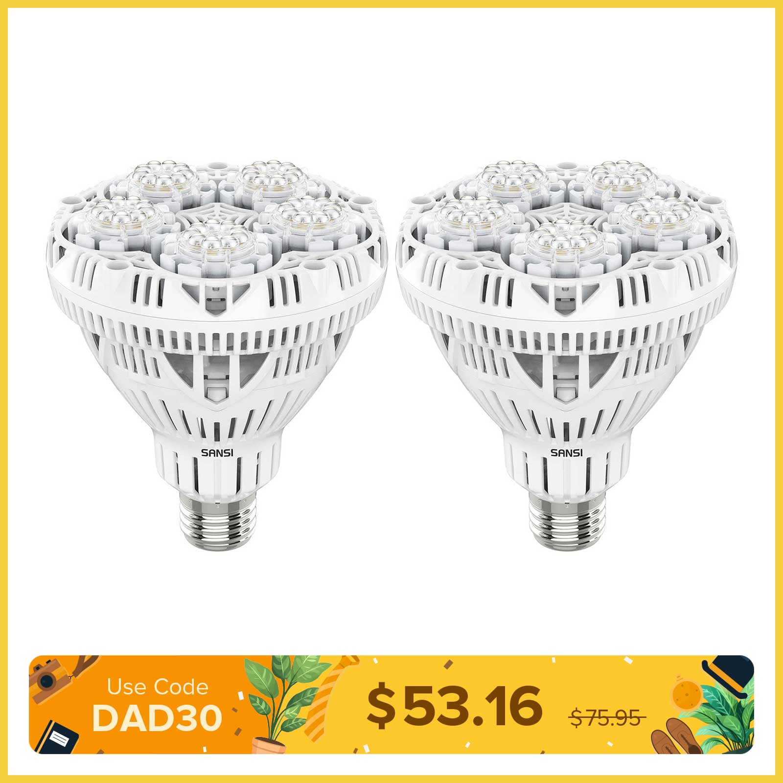 BR30 24W LED Grow Light Bulb (2-Pack Bundle)