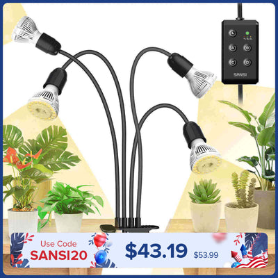 40W Adjustable 4-Head Clip-on LED Grow Light with Timer