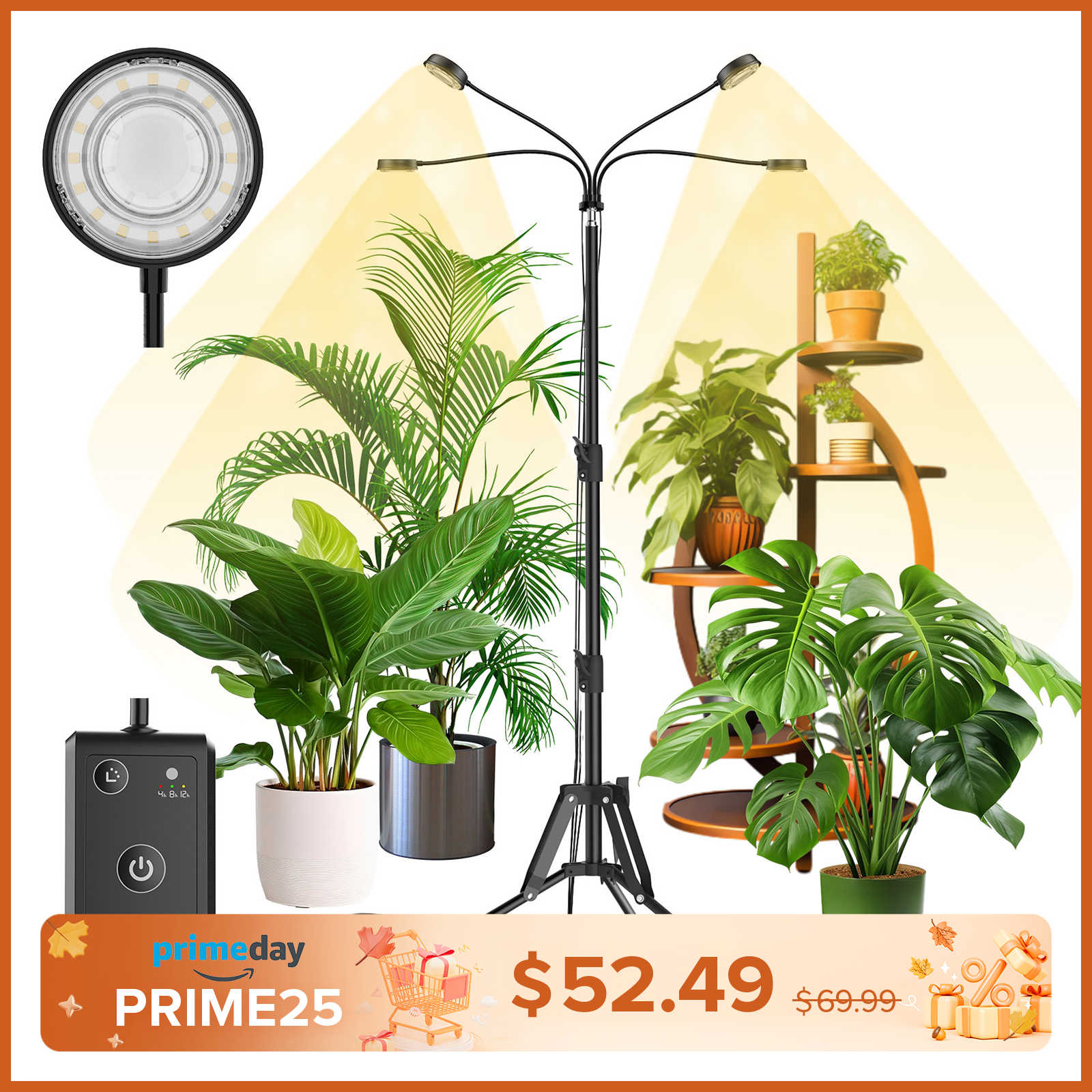 SANSI 40W 4-Head Adjustable Tripod Stand Grow Light with Remote Control