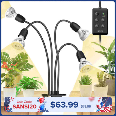 40W Adjustable 4-Head Clip-on LED Grow Light with Timer