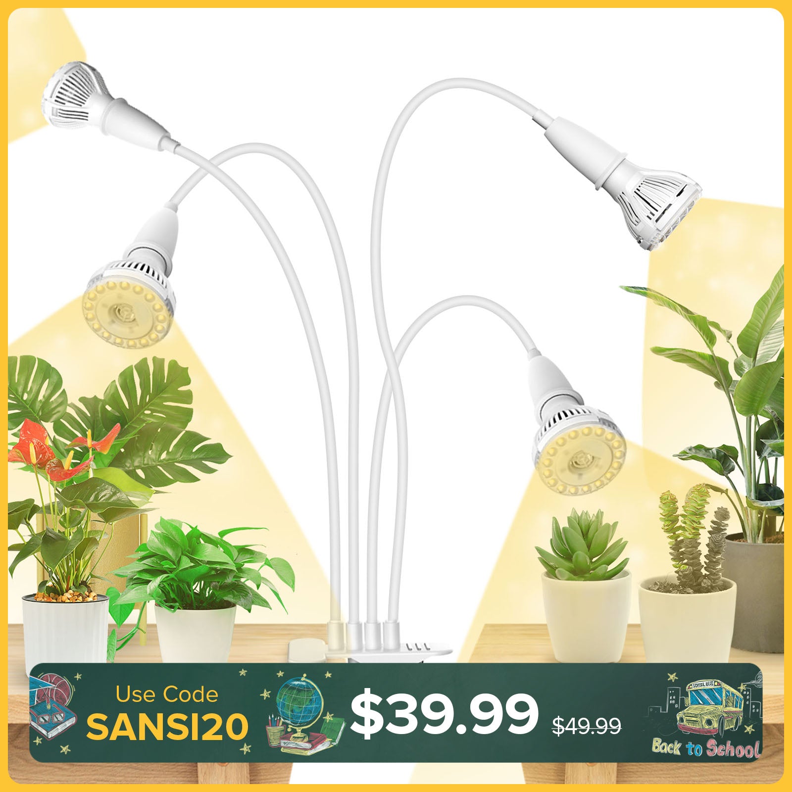 40W Adjustable 4-Head Clip-on LED Grow Light (US/CA ONLY)